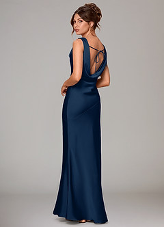 Azazie Rylina Bridesmaid Dresses Dark Navy Mermaid Stretch Satin Dress image4