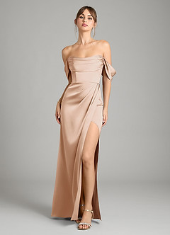 Azazie Johana Vestidos de damas de honor Vestido de Rosa Inglesa de Satén Elástico de Corte Sirena Convertible con Vestidos sin tirantes image6