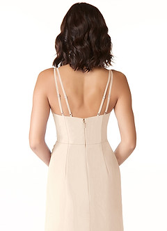 Azazie Leo Brautjungfernkleider Meerjungfrau-Linie V-Hals Gefaltet Chiffon Kleid Alabaster Weiß image6