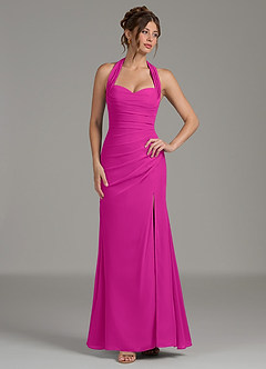 Azazie Destiny Vestidos de damas de honor Vestido de Fucsia de Gasa de Corte Sirena con Escote de Corazón image4