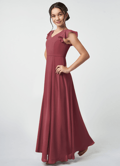 Azazie Claudine Junior Merlot A-Line Pleated Chiffon Dress image3