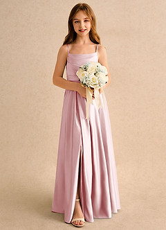 Azazie Reia Girls Formal Venta Final Vestido de Powder Blue de Satin Mate de Corte en A con Plisado image3