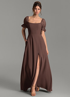 Azazie Jaden Bridesmaid Dresses Ganache A-Line with Pockets Chiffon Dress image1