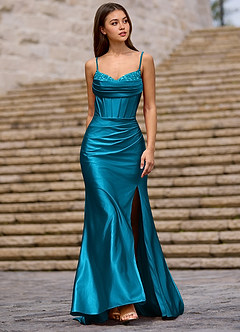 Glow Lac Bleu Robe de bal en satin soyeux image4