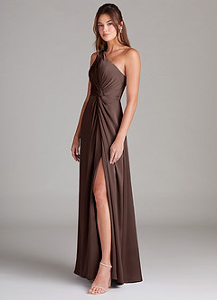 Azazie Brooke Bridesmaid Dresses Ganache A-Line One Shoulder Stretch Satin Dress image5