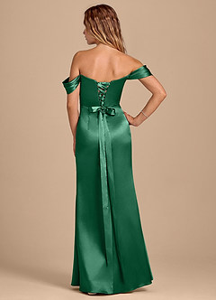 Azazie Shea Bridesmaid Dresses Dark Green Mermaid Off the Shoulder Metallic Satin Convertible Dress image4