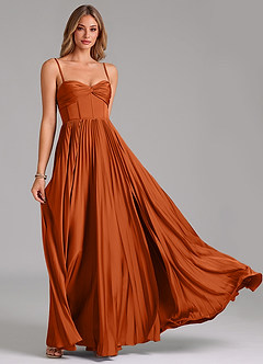 Azazie Tyla Bridesmaid Dresses Burnt Orange A-Line Sweetheart Neckline Stretch Satin Dress image5