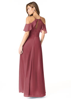 Azazie Dakota Bridesmaid Dresses Merlot A-Line V-Neck Pleated Chiffon Dress image3