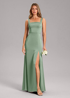 Azazie Frostine Brautjungfernkleider A-Linie Schleifen Stretch-Satin Kleid Matcha image3