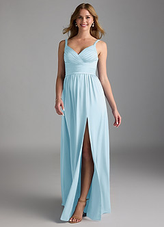 Azazie Chanel Bridesmaid Dresses Sky Blue A-Line Pleated Stretch Satin Dress image1