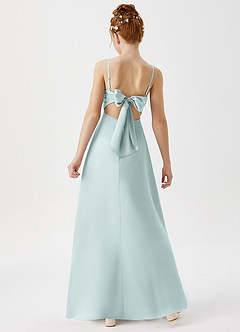 Azazie Shale Junior Robe Trapèze en Satin extensible Brume image3