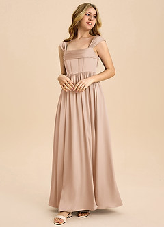 Azazie Hattie Junior English Rose A-Line Pleated Stretch Satin Dress image1
