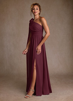 Azazie Lancaster vestidos de madre de la novia Vestido de Cabernet de Gasa de Corte en A con Hombro unilateral image5