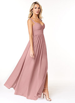 Azazie Cleobella Robes de demoiselle d'honneur Robe Trapèze en Mousseline de soie Dentelle en forme de cœur Rose Poussiéreuse image3