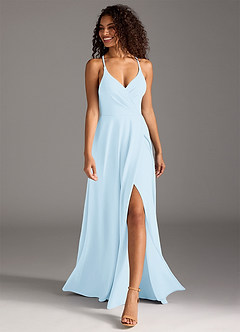 Azazie Davis Abiti da Damigella Abito A-Line in Crepe Elasticizzato Plissettato Azzurro image4