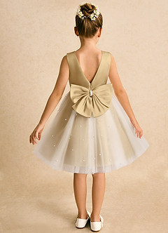 Azazie Esme Flower Girl Dresses Ivory Gold Ball-Gown Bow Tulle Dress image1