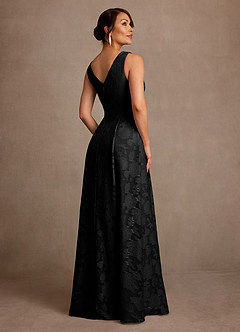 Azazie Luanne Mother of the Bride Dresses Black A-Line Pleated Floral Burnout Dress image3