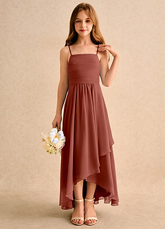 Azazie Twilight Dance Girls Formal Blumenmädchenkleider A-Linie Plissee Chiffon Kleid Rotbraun image5