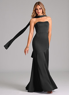 Azazie Shiloh Bridesmaid Dresses Black Mermaid Strapless Stretch Satin Convertible Dress image1