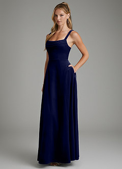 Azazie Shaude Bridesmaid Dresses Dark Navy A-Line Pleated Velvet Dress image3