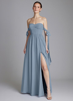 Azazie Ayanna Bridesmaid Dresses Dusty Blue A-Line Off the Shoulder Chiffon Dress image6