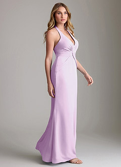 Azazie Valerie Vestidos de damas de honor Vestido de Lila Esmerilada de Gasa de Corte Sirena con Plisado image4