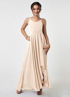 Azazie Collette Junior White Alabaster A-Line Ruched Chiffon Dress image1