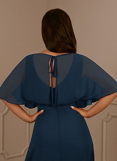 Azazie Oksana Mother of the Bride Dresses Dark Navy A-Line V-Neck Pleated Chiffon Dress image5