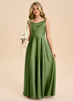 Azazie Popsy Junior A-Linie Schleifen Stretch-Satin Kleid Wacholder image5