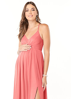 Azazie Annabelle Maternity Bridesmaid Dresses A-Line V-Neck Pleated Mesh Floor-Length Dress image6