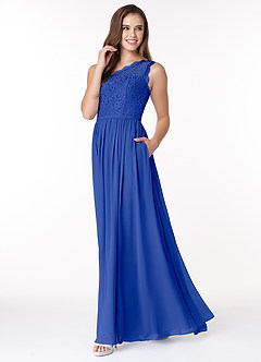 Azazie Demi Jurken voor bruidsmeisjes Jurk van Chiffon met A-Lijn One-Shoulder Koningsblauw image3