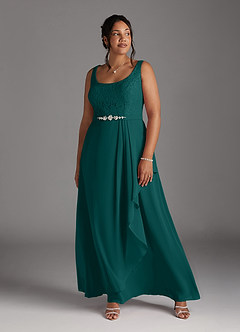 Azazie Ainsling Mother of the Bride Dresses Peacock A-Line Square Neckline Lace Chiffon Dress image15