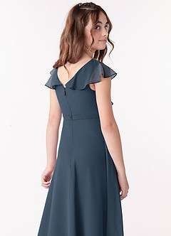 Azazie Posie Junior A-Linie Gestreift Chiffon Kleid Neptunblau image5