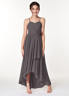 Azazie Catalina Junior Steel Grey A-Line Ruched Chiffon Dress image4