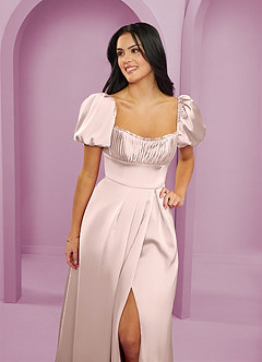Barbie ♥ Azazie Brudtärnklänningar Klänning av A-Linje i Stretch Satin Ruched Rodnande Rosa image4