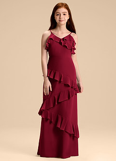 Azazie Evara Junior Burgundy A-Line Chiffon Dress image3