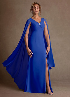 Azazie Boudica 신부의 어머니 드레스 A라인 주름진 쉬폰 플로어 길이 드레스 image1