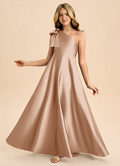 Azazie Penguin Junior Abito A-Line in Raso Elasticizzato Fiocco Rosa Inglese image1