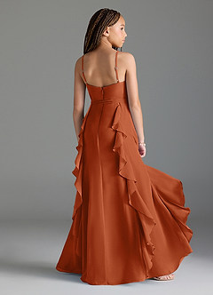 Azazie Peyton Junior Burnt Orange A-Line V-Neck Cascading Ruffles Chiffon Dress image2