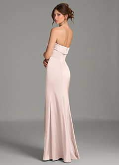 Azazie Helena At-home Try On Dresses Blushing Pink Mermaid Strapless Stretch Satin Dress image6