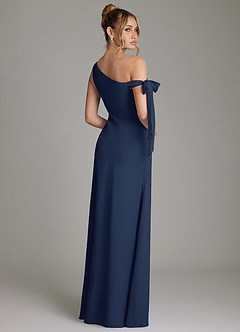 Azazie Aylin Final Sale Dark Navy Sheath Off the Shoulder Chiffon Dress image2