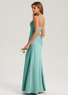 Azazie Lidia Vestidos de damas de honor Vestido de Aqua de Satén Elástico de Corte Sirena con Corte Lateral image6