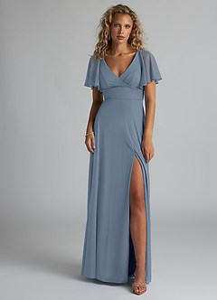 Azazie Induh Bridesmaid Dresses Twilight A-Line Flutter V-neck Mesh Dress image2
