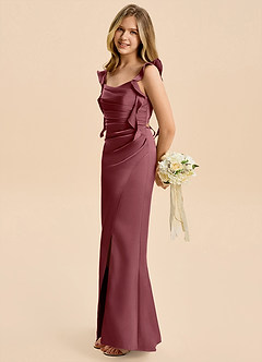 Azazie Jessamine Junior Desert Rose A-Line Ruched Stretch Satin Dress image7