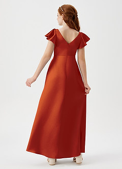 Azazie Omari Junior Paprika A-Line Pleated Metallic Satin Dress image6