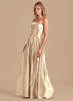 Azazie Lucienne Bridesmaid Dresses Gold A-Line Pleated Metallic Satin Dress image4