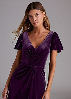Azazie Soren Bridesmaid Dresses Grape A-Line Velvet Dress image5