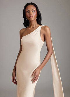 Azazie Galinda Brudtärnklänningar Klä av Sjöjungfru i Stretch Satin Ena axeln Vit Alabaster image3