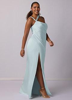 Barbie ♥ Azazie Bridesmaid Dresses Mist Mermaid One Shoulder Stretch Satin Dress image9