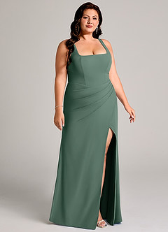Azazie Mero Bridesmaid Dresses Sea Moss Sheath Pleated Chiffon Dress image13